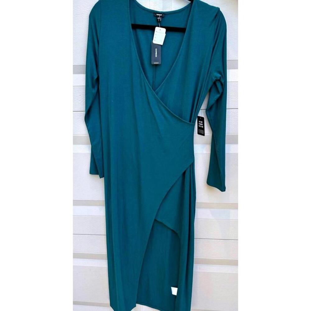 Women's Teal Wrap-Style Long Sleeve Dress